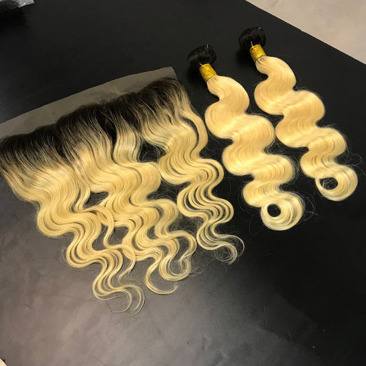 13x4 Single Donor 1B/613 Blonde Medium Brown Lace Body Wave